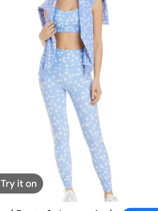 Aqua Pants - Aqua Light Blue Floral High-Waist Leggings